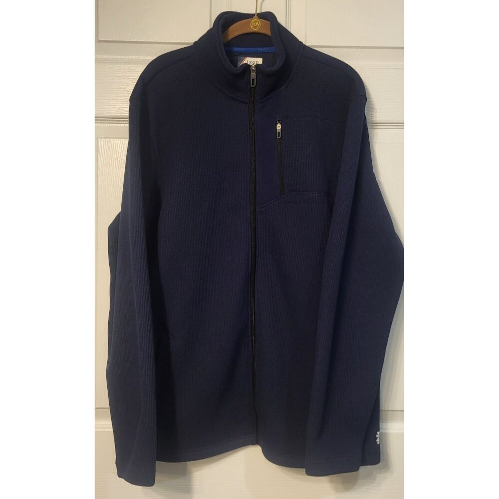 Izod PerformanX Ribbed Full Zip Fleece Lined Jacket Large Pockets Golf
